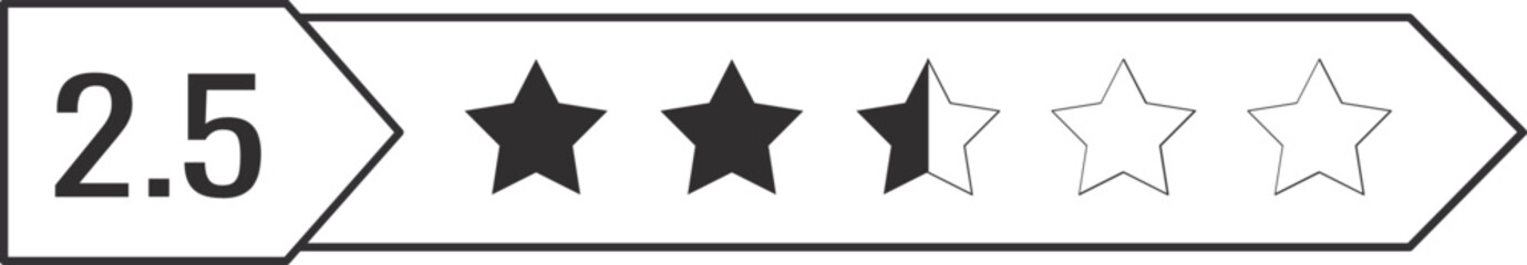 Two and a half Stars Rating vector illustration perfect for product reviews, user ratings, feedback systems, and evaluation graphics.