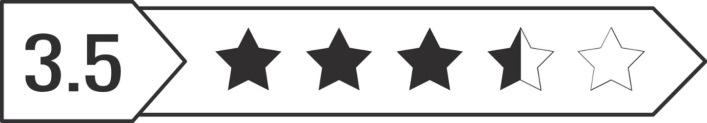 Three and a half Stars Rating vector illustration perfect for product reviews, user ratings, feedback systems, and evaluation graphics.