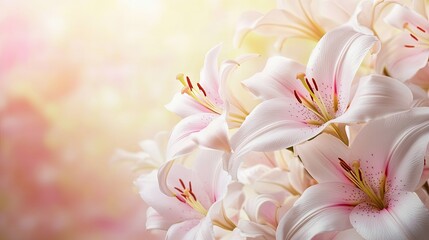Fototapeta premium Soft and delicate lilies in full bloom, creating an elegant and serene floral background