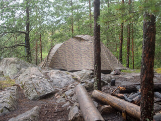 tourist camp with tent in the forest