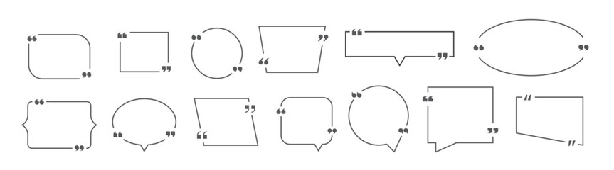 Quote boxes. Quotation sentence box design, idea paragraph marks comment sentencing mention description bubbles with commas set.