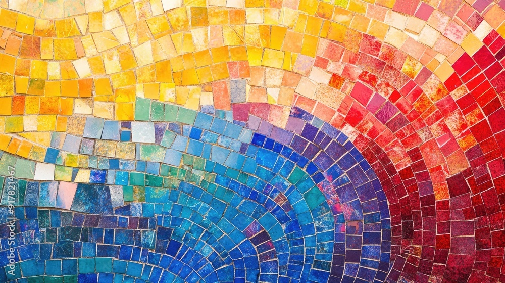 Aufkleber an abstract background of colorful mosaic tiles, forming a dynamic and intricate pattern.