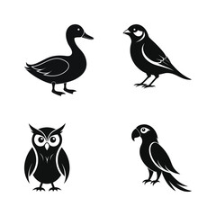 Elegant bird silhouette vector collection.