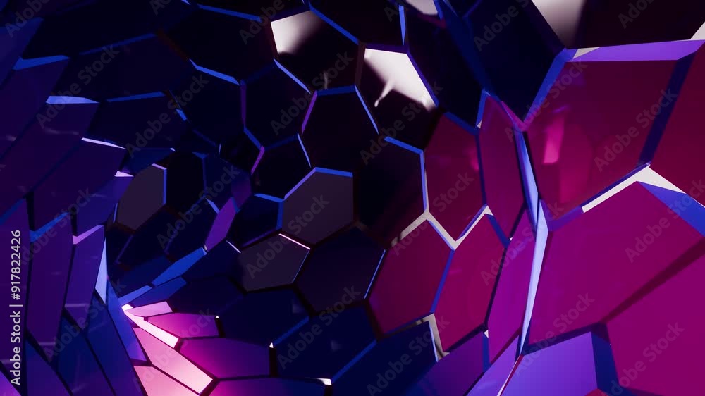 Poster glowing geometric design with shinny multicolored revolving patten, 3d loop