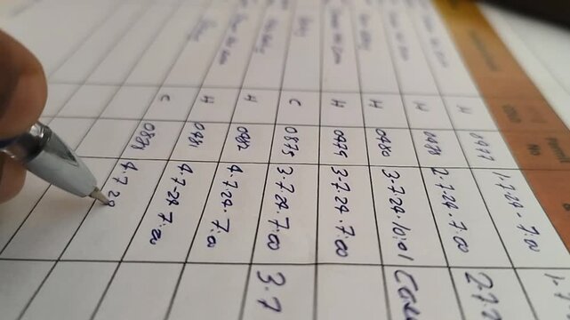 Writing time and attendance record sheet 