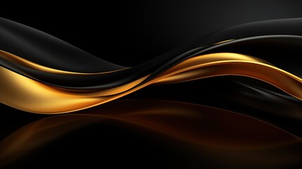Abstract black and gold waves flowing on dark background.