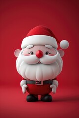 Obraz premium A jolly cartoon rendition of Santa Claus stands with his hands on his hips against a red background