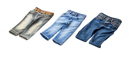 Three Pairs of Blue Jeans Isolated on Black Background