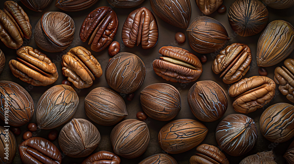 Canvas Prints   A cluster of nuts arranged together on a brown background with black lettering above them