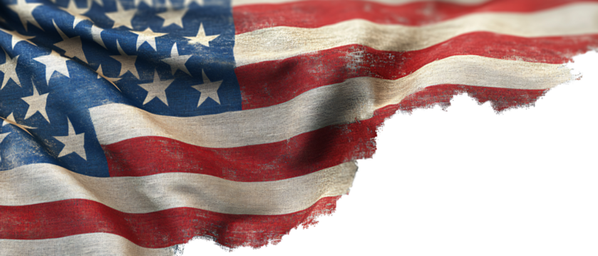 Worn and Torn American Flag CloseUp Photo with Faded Colors