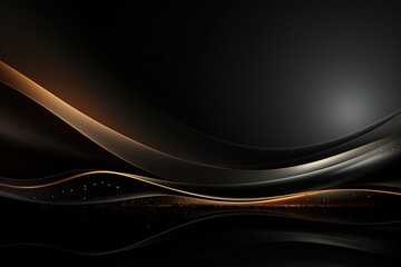 Abstract black and gold waves with glittering accents.
