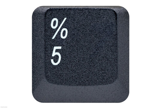 Black key button from a keyboard showing the percentage sign and the number 5