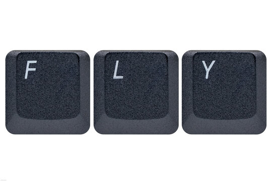 Black keys buttons from a keyboard showing the word Fly
