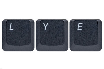 Black keys buttons from a keyboard showing the word LYE