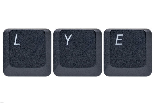 Black keys buttons from a keyboard showing the word LYE