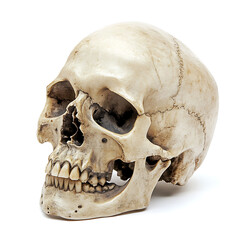 Skull, white background, traces of biological civilization