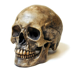 Skull, white background, traces of biological civilization