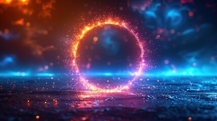 Obraz premium A blue and orange glowing circle with a blur effect, abstract light.