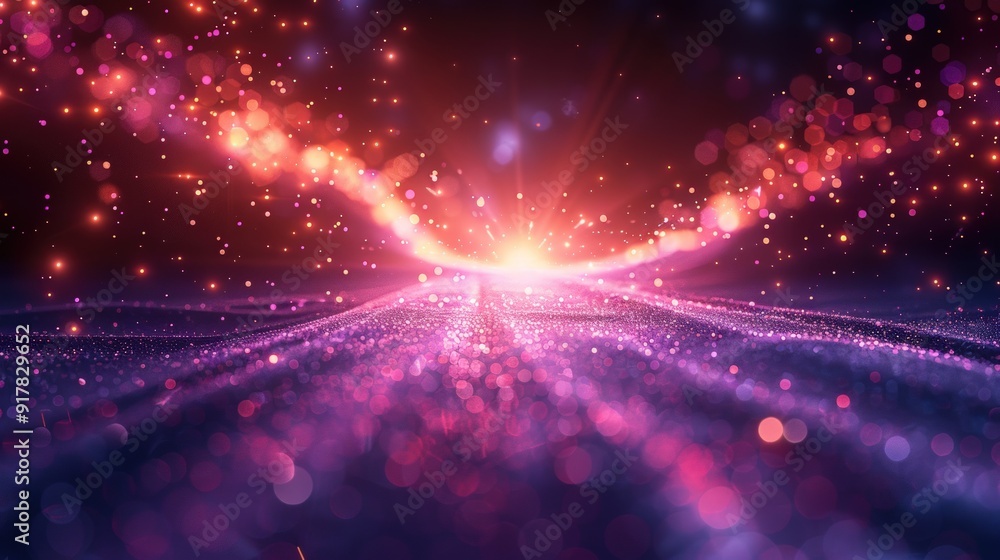 Poster an abstract image of a glowing, shimmering background with sparkles, bokeh lights, and a dynamic, co