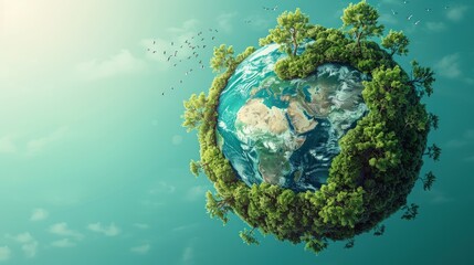 A vibrant image of the Earth adorned with a lush green canopy.