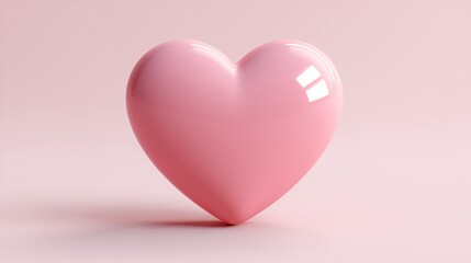 Glossy Pink Heart Illustration on Soft Pink Background - Perfect for Valentine's Day Designs and Romantic Themes