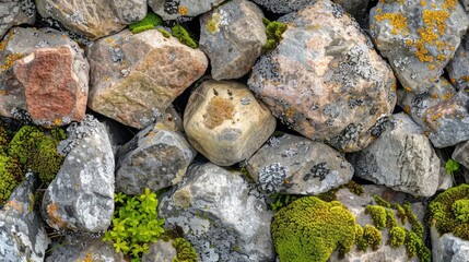 Fototapeta premium Photo of rocks and stones surface with moss and lichen showcasing natural mineral texture