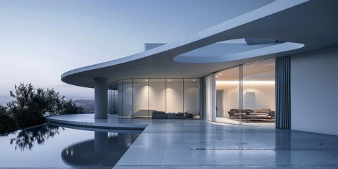 Fototapeta premium A large white house with a pool and a patio