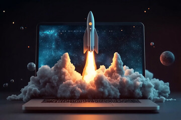 Launching Space Rocket From Laptop Screen