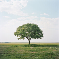 Fototapeta premium A huge tree on the lawn under the blue sky