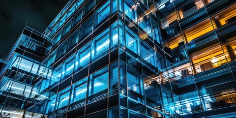 Fototapeta premium A tall building with many windows and a blue tint