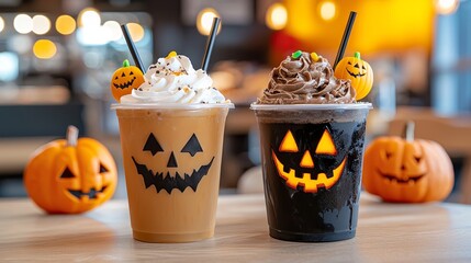 A Halloween-themed coffee shop with themed drinks and treats.