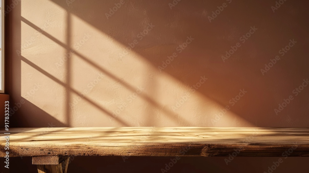 Aufkleber a wooden table with a window in the background