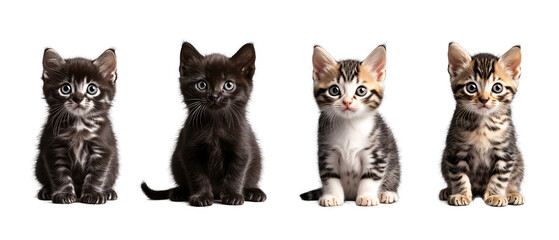 Four Adorable Kittens Sitting in a Row, Posing for the Camera
