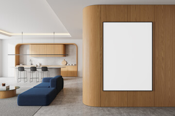 Wooden home studio interior with relax and bar island. Mock up frame