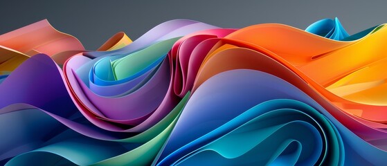 3D render of a colorful abstract background with colorful paper waves 