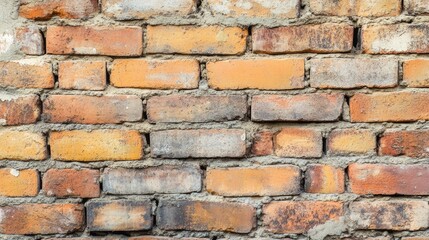 Fototapeta premium Close-up of an old brick wall with a weathered texture, showing the details of the empty and aged surface.