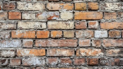 Obraz premium Close-up of an empty, old brick wall, showcasing its rugged texture and historic charm with a weathered look.
