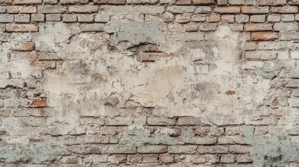 Close-up of an old brick wall with a weathered texture, showing the details of the empty and aged surface.