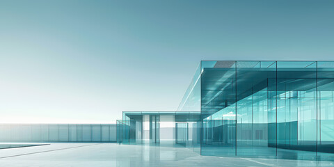 Fototapeta premium A large glass building with a blue sky in the background