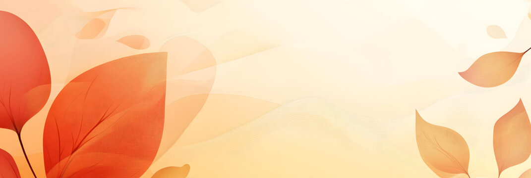 Abstract-themed banner with geometric forms and organic curves in warm autumn hues, soft gradient background, room for text on the right