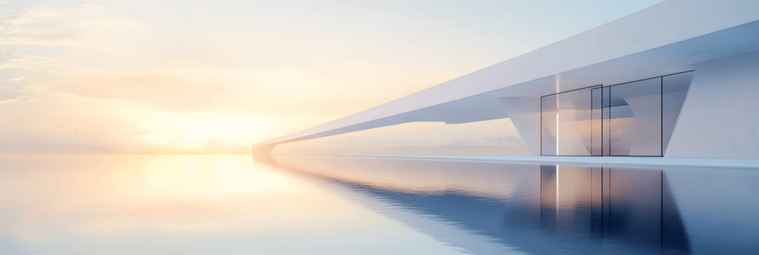 Architecture banner with minimalist modern bridge, clean lines, soft background, and copy space for text