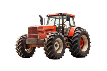 Obraz premium Agricultural red tractor on transparent background. Topics related to the agricultural world. Image for graphic designer. Agricultural job offer. Organic farming Transparent background png cutouts. 