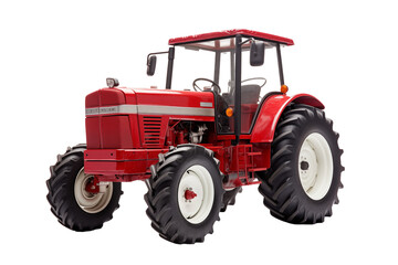 Obraz premium Agricultural red tractor on transparent background. Topics related to the agricultural world. Image for graphic designer. Agricultural job offer. Organic farming Transparent background png cutouts. 