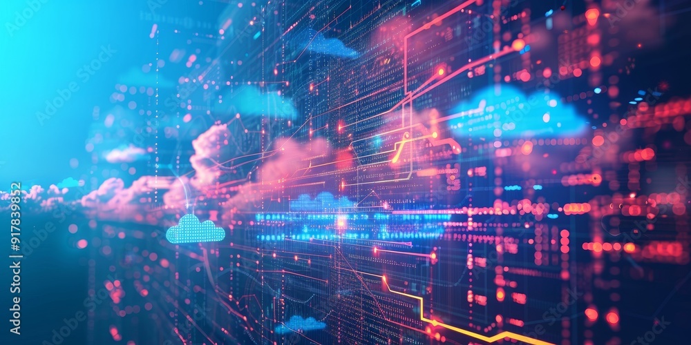 Aufkleber dynamic image of data streams suspended in the sky, with futuristic graphs and binary code intertwin