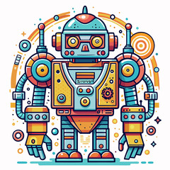 Cute robot cartoon icon character isolated, graphic design sign