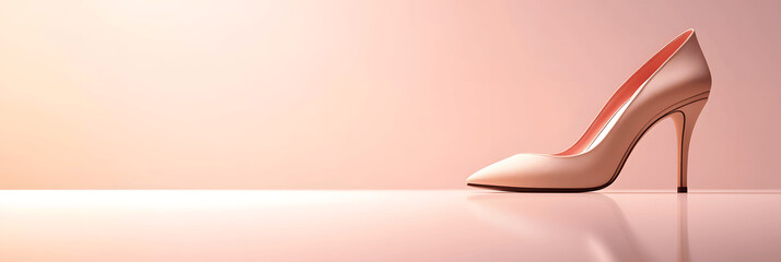 Fototapeta premium Fashion banner with stylish high heels on soft white background, gradient lighting, and copy space for text