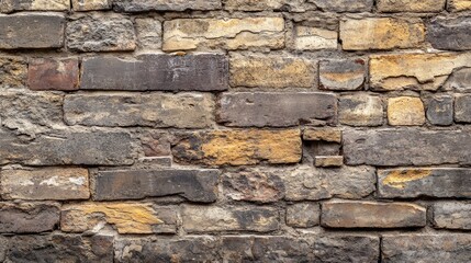 Obraz premium Detailed view of an empty, worn brick wall with a rough texture and faded colors, emphasizing its age and character.