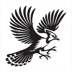 Obraz premium Blue jay Bird Clipart, Cyanocitta cristata silhouette, Blue jay illustration in black and white