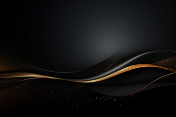 Abstract dark background with gold lines and sparkles.
