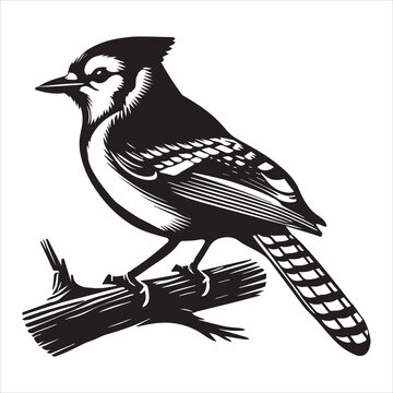 recommend clip art: Blue jay Bird Clipart, Cyanocitta cristata silhouette, Blue jay illustration in black and white